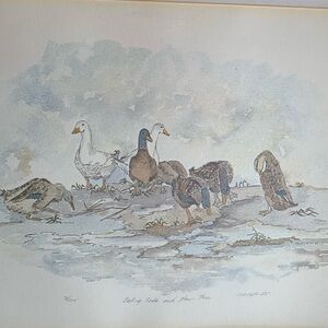 Duck and goose print. 73/215.  Original with double mat. Lovely watercolour copy